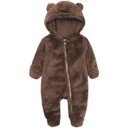 Newborn Winter Romper Fleece Hooded Jumpsuit Snowsuit Warm Outfits Zipper Outwear for Infant