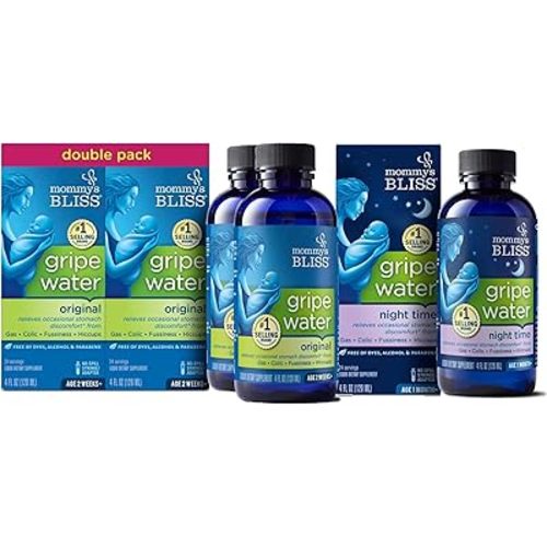 Mommy's Bliss Gripe Water Original 4 Fl Oz (Pack of 2) with Gripe Water Night Time 4 Fl Oz (Pack of 3)