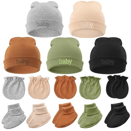 BQUBO Newborn Baby Hat Mittens Socks Set Infant Cotton Beanie Gloves Thick Warm Socks for 0-6 Months Boys Girls