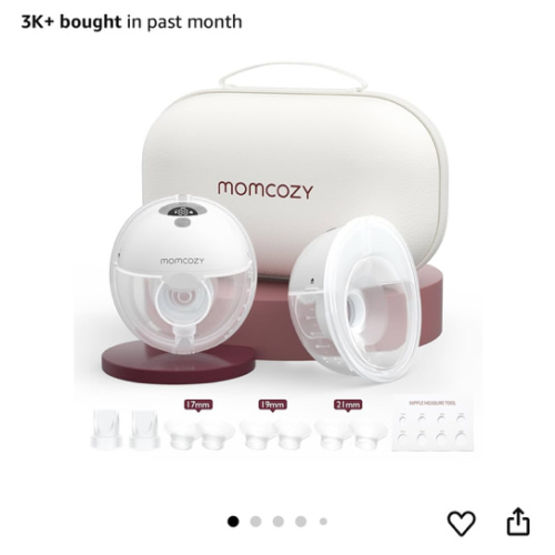 Momcozy M5 Hands-Free Wearable Breast Pump, Double-Sealed Flange for Baby-Like Comfort, 3 Modes & 9 Suction Levels, Portable Electric Pump – 24mm, 2-Pack Quill Gray