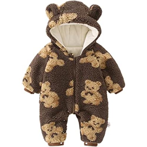 UVIPC Newborn Baby Bear Onesie Baby Fleece Snowsuit Jumpsuit Hooded Footie Thick Winter Outwear for Infant Boys Girls
