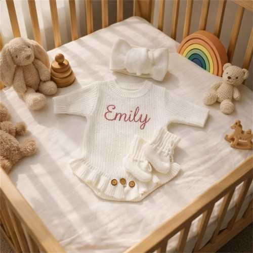Custom Baby Romper Set, Personalized Newborn Gift, Baby Coming Home Outfit, Embroidered Baby Clothes, Knit Baby Set , Baby Gift