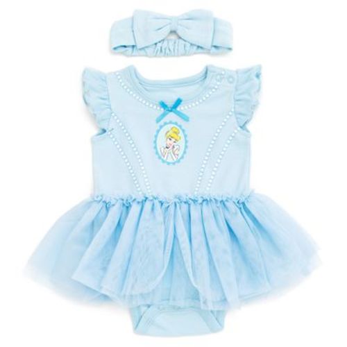 Disney Princess Cinderella Newborn Baby Girls Cosplay Bodysuit With Skirt Overlay & Headband Outfit Set Pastel Blue 3-6 Months