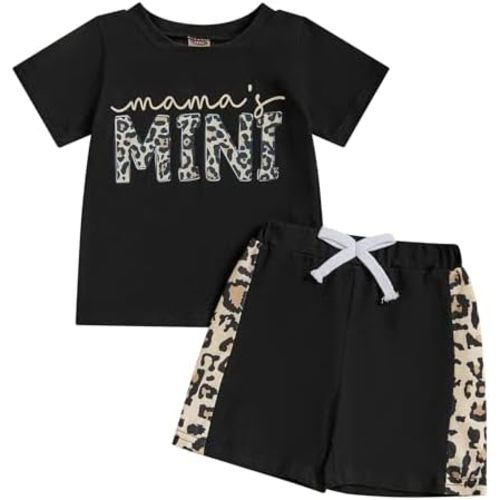 Kupretty Baby Girl Summer Clothes Toddler Outfit Letters Crewneck T-Shirt Shirts Tee Tops + Patched Shorts Set