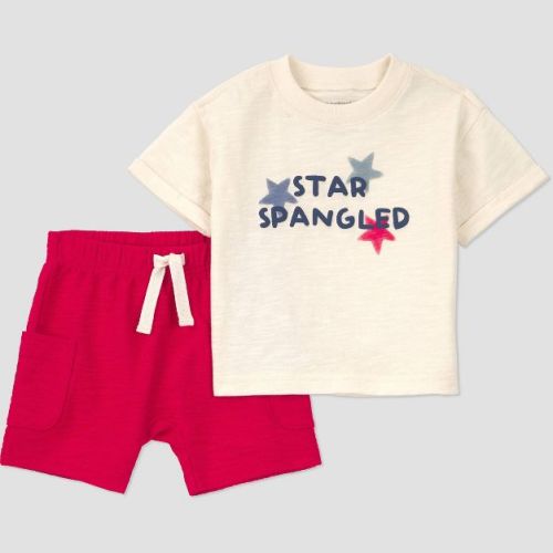Carter's Just One You® Baby Boys' 2pc Star Graphic 4th of July T-Shirt and Shorts Set - Red 18M