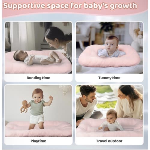 Infant Support Cushion - Baby Support Cushion for Newborn, 0-24 Months, Portable Tummy Time Mat for Home and Travel, Soft Cotton, Supervised Use, Baby Essentials Gift, Pink (Cover Included)