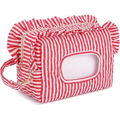 Aliceset Red Stripe Ruffle Diaper and Wipe Pouch Baby Wipe Holder