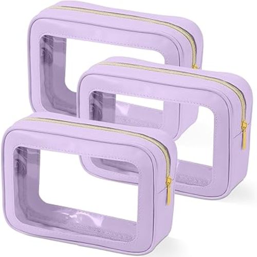 3PCS Clear Toiletry Bag,TSA Approved Travel Pouch with Zipper for Cosmetics and Toiletries，Diaper Bag Organizer Pouch Set, Purse Organizer and Clear Car Bag for Women and Kids