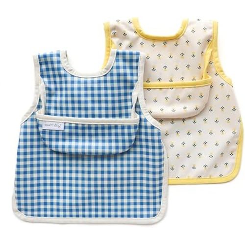 Esembly Bib for Baby, Waterproof 2 pack - Gingham + Buds, Size 1