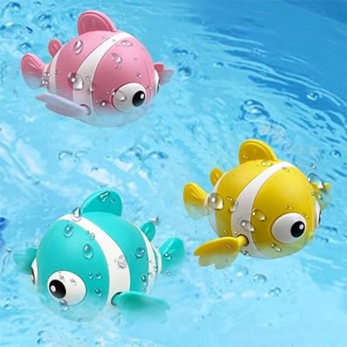 Pinkiwine 3 Pack Clown Fish Swimming Bath Toys Floating Wind Up Toys for Baby Toddlers Kids Christmas Stocking Stuffers Gifts