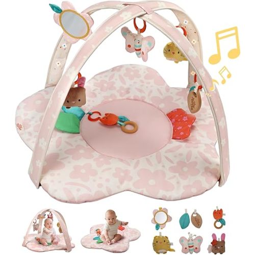 Baby Play Gym & Activity Mat with Light-up Musical Arch, Tummy Time Mat with 6 Detachable Sensory Toys for Motor Skills & Sensory Development, Baby Essentials Shower Gift - Spring Blossoms Themed