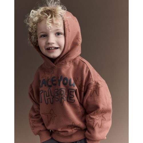 Toddler Race You There' Fleece Hoodie - Rust