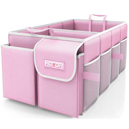 HOTOR Trunk Organizer for SUV - 2 Compartments & 6 Pockets Trunk Organizer for Car, Car Organizers and Storage, Pink