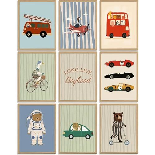 9pcs Nursery Animal Car Wall Art , 8x10 Inch Unframed