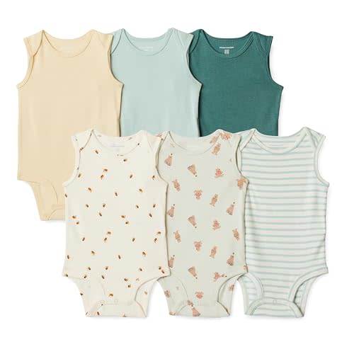 Amazon Essentials Unisex Babies' Sleeveless Cotton Rib Bodysuits, Pack of 6