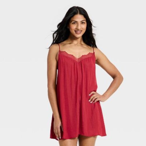 Women's Luxury Collection Lace Trim Satin Chemise - Auden™ Dark Pink M