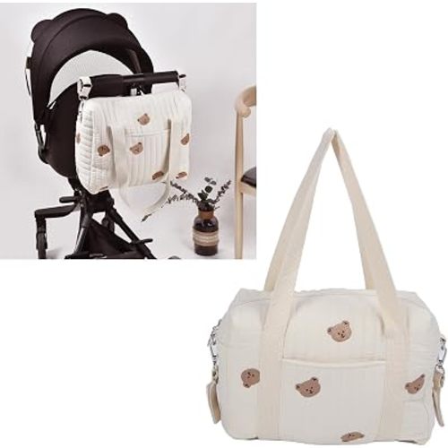 Baby Stroller Storage Bag, Universal Baby Diaper Bag Tote Reusable Handbag Nappy Bag Travel Diaper Carry Bag with Zipper (Bear Bag)