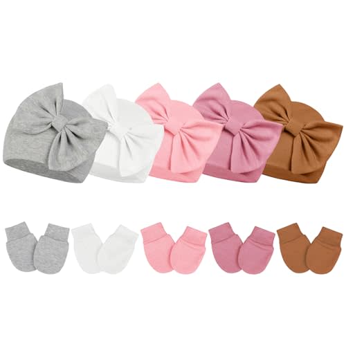 Century Star Newborn Girls Hats Baby Hat and Mitten Set Big Bow Knit Infant Headbands Winter Baby Hat for Girls