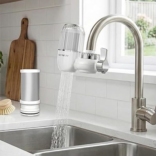 Vortopt Water Filter for Sink Faucet,Faucet Water Filter NSF Certified,400 Gallon Capacity,Activated Carbon,Reduces 99% Chlorine and Odor,3-6 Month Lifespan,T4 CTO,a filter element.