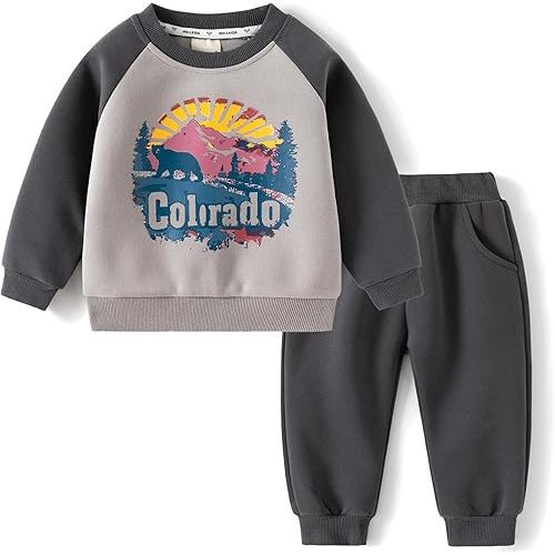 Toddler Baby Boy Fall Clothes Set Cartoon Print Pullover Sweatshirt & Sweatpants Stylish Infant Winter Outfits 18M-6T