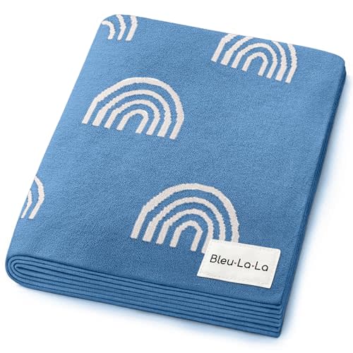 Baby Receiving Blanket Boys 100% Cotton Buttery Soft Cozy Receiving Swaddle Crib Stroller Blanket for Shower Gift Registry for Newborns, Infants, Toddlers (Rainbow - Blue)