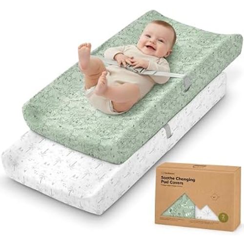 2-Pack Organic Changing Pad Covers for Girl, Boy, 100% Cotton (DinoDood)