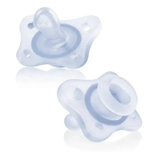 Chicco PhysioForma 100% Soft Silicone Mini One Piece Pacifier for Babies Aged 0-2 Months | BPA & Latex Free | Reusable Sterilizing Case | Blue, 2pk