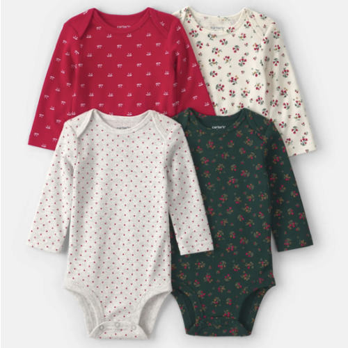 Baby Girl 4-Pack Bow Floral Long-Sleeve Multipack Bodysuits | Carter's