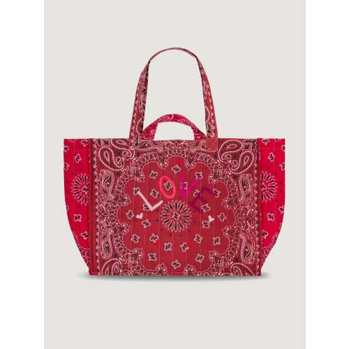 Quilted Maxi Cabas Tote - LOVE - Vintage Red / Real Red