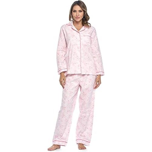 Casual Nights Women's Flannel Long Sleeve PJ's Button Down Sleepwear Pajama Set