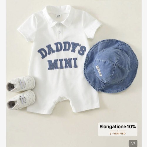 SHEIN Unisex Baby Boy/Girl Baby Boy 2 Sets Spring/Summer Casual Cute Parent-Child Slogan Short Sleeve Romper And Denim Sun Hat Set, Baby Boy Outfit Sets, Baby Boy Summer Clothes, Streetwear, Baby Clothes For Father's Day | SHEIN USA