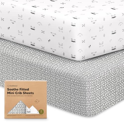 2-Pack Mini Crib Sheets Fitted - 38x26 Pack N Play Sheets for Pack and Play Mattress, Organic Cotton, Soft & Breathable Playard Bedding, Neutral Mini Toddler Bed Cover for Boys, Girls (Nordic)