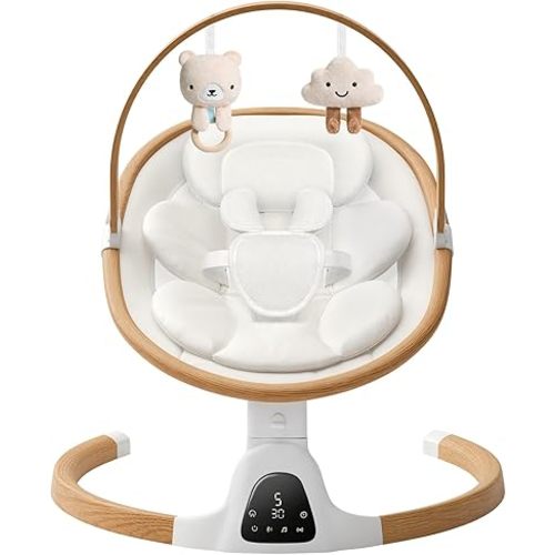 Baby Swings for Infants, Electric Infant Swing with 5 Speed Modes, 5-Point Harness, 3 Timer Settings, Built-in Songs & Bluetooth, Portable Modern Swing for Indoor & Outdoor (White)