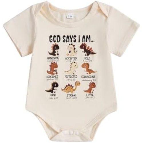 Unisex Baby Dinosaur Cothes Newborn Boys God Says I Am Funny Letter Bodysuit Shirt Baby Pregnancy Announcement Clothes