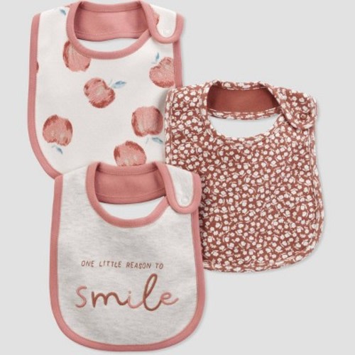 Carter's Just One You®️ Baby Girls' 3pk Smile & Creme Bib - Gray/Pink