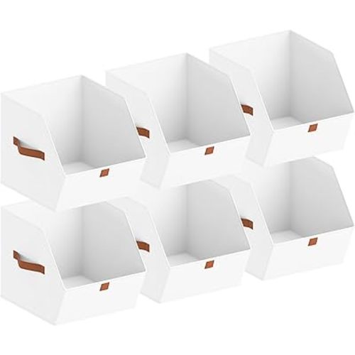 Fabric Closet Storage Cubes - 6 Pack Square Storage Bins with Dual Handles for Clothes, Towels, Toys, Cube Storage Organizers for Bedroom, Nursery, Shelves, Closet, Small Spaces, White