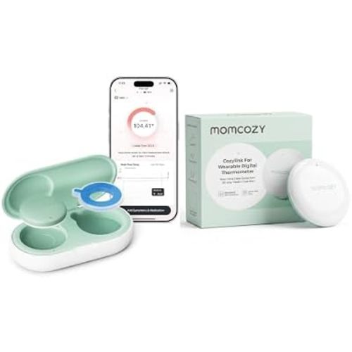Momcozy Wearable Smart Baby Thermometer with CozyLink Signal Booster Set, Long-Range Real-time Temperature Monitoring，Temperature Trends, High/Low Alerts, Stable Remote Monitoring