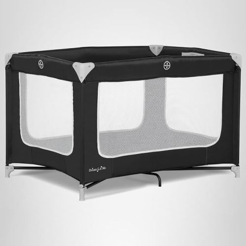 Dream On Me Zodiak Baby Playard, Breathable Mesh Sides, Soft Comfortable Mattress, Quick & Easy to Fold with Travel Carry Bag, Compact Space Saving Design - Black