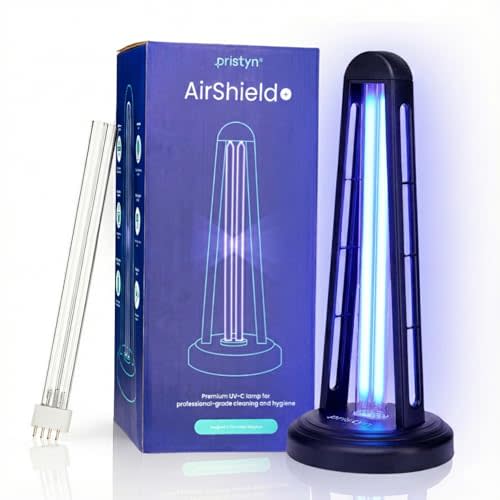 Pristyn AirShield+ UV Light Sanitizer w/Spare Bulb – Premium UV Sanitizer Device with Remote Control, Timer Settings & Safety Shutoff – Chemical-Free Portable UVC Light for Home & Office