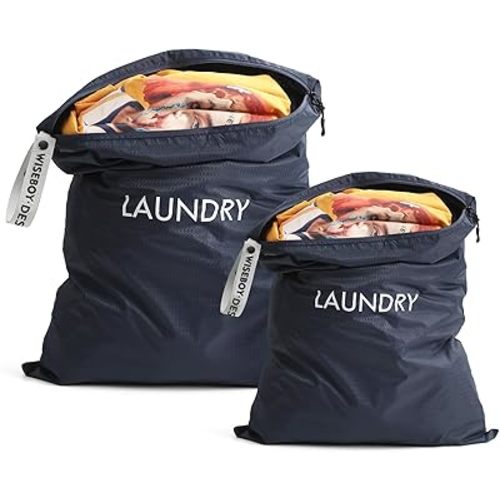 WiseBoy 2 Pack Laundry Bags, Washable Wet Dry Bag, Travel Laundry Bag Dirty Clothes Organizer, Swimming Yoga Bathing Suit Workout Wet Dry Bag - Navy Blue