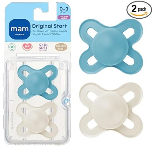 MAM Original Start Matte Baby Pacifiers 0-3 Months, BPA-Free Skin Soft Silicone Nipple, Developed with Medical Experts Specially for Smaller Newborn Mouths, Easy to Clean, 2 Pk with Sterilizer Case