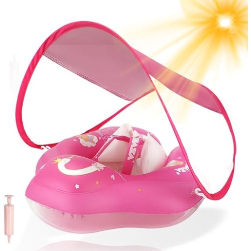 WYRIAZA Baby Pool Float with Canopy, Baby Float for Pool Swimming, Infant Pool Floats with UPF50+ Sun Protection, Infant Floaties with Safety Seat, Newborn Swim Float for 3-36 Months (S (3-12Months))