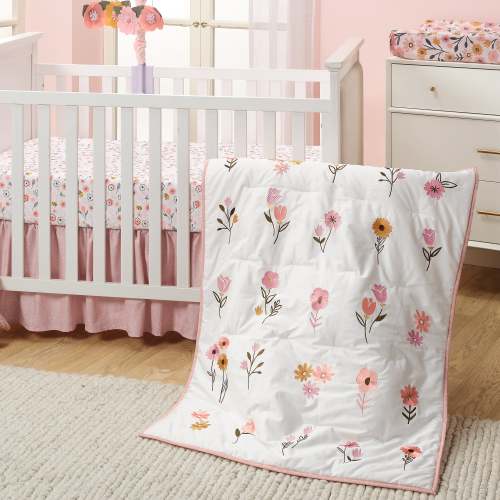 Little Garden 3-Piece Embroidered Floral Baby Crib Bedding Set – Lambs & Ivy
