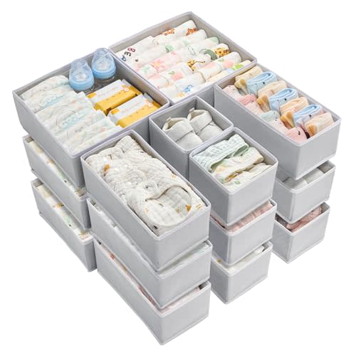 Vtopmart 18 Pack Baby Clothes Organizer, Dresser Drawer Organizer for Baby Clothing, Foldable Fabric Closet Drawer Storage Bins, Dresser Dividers for Bra, Socks, Ties, Scarf