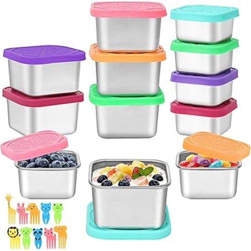12Pack Small Stainless Steel Snack Containers with Lids, 6oz & 2oz Reusable Leakproof Sauce Condiment Cups, Salad Dressing Containers To Go for Adults LIttle One Lunch, Bento Box, Picnic and Travel