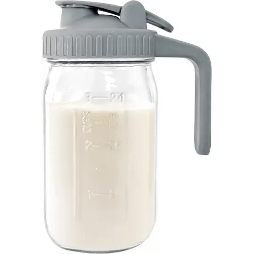 Breast Milk Pitcher Jug - 32 oz Glass Mason Jar Airtight Pitcher with Pour Spout Handle for Breastmilk, Iced Tea, Ice Drinks Storage Container