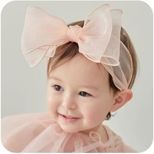 Cute Lace Bow Baby Girls Headbands White Knot Headband Soft Chiffon Hair Band for Newborn Infant Toddler Kids Hair Accessories (Pink D)