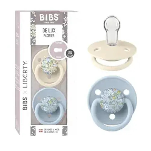 BIBS x Liberty De Lux Pacifier, 0+ Months, 2-Pack, Round, Eloise Baby Blue