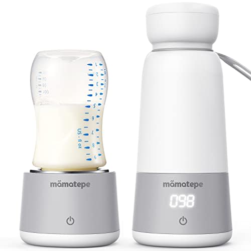 Mamatepe 2-in-1 Portable Bottle Warmer for Travel, Baby Milk Warmer on The go, Baby Brew Bottle Warmer for Breastmilk, Formula, Water, USB Rechargeable 4 Temperature Setting (Not Include Adapters)