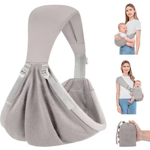 Baby Sling Carrier Newborn to Toddler, Upgraded Adjustable One-Shoulder Lightweight Portable Carrier with Breathable Fabric & Ergonomic Support for 6-40 lbs, One Size Fits All (Grey)